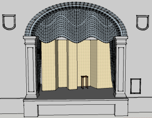 Fig. 22 shows a front elevation of the Abby theatre stage, with Yeats's proposed screen arrangements for the play Deirdre in place 