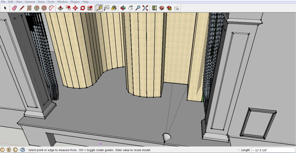 Direction of the front-light in the Full Hour-Glass 3D model of the Abbey theatre Stage (pointing at the screen on the floor) - using Kerkythea Sketchup plug-in