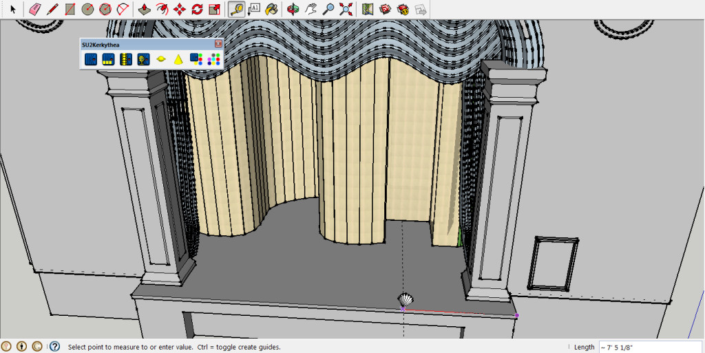 Position of the front-light in the Full Hour-Glass 3D model of the Abbey theatre Stage (7'5 - from the right edge of the stage) - using Kerkythea Sketchup plug-in